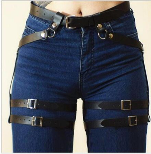 Color: Blouse - Bondage Bra Sexy Punk Style Leg Ring All-in-one Stage Performance Set Q119-CJNS104684303CX