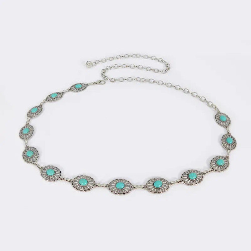 Color: army green, Belt Length: 110cm - Fashion Silver Bohemian female circular waist chain luxury  F640-12000040518749617