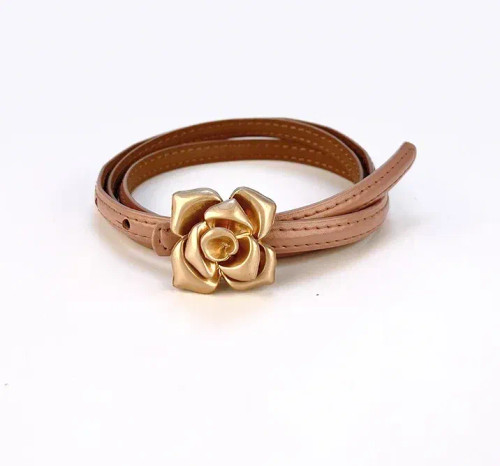 Color: Blue, Belt Length: 105CM - 1.0cm New Unique Rose Genuine Leather Gold Belt Women Fashion Cow F640-12000037158136860
