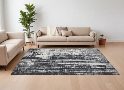 12' X 15' Black and Gray Abstract Hand Woven Area Rug N270-566746