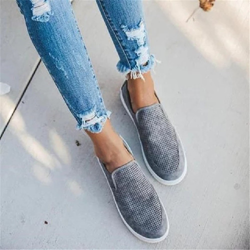 Color: Grey, Size: 43 - Canvas Shoes Women's Flat-bottom Slip-on Lazy Shoes Q119-CJNS117245009IR