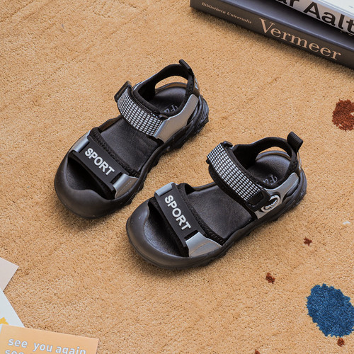 Color: Black, Size: 26 - Boys And Girls Half Toe Cap Sports Sandals Q119-CJNY106221226ZA