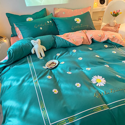 style: F, Bedding Size: A2 - Four-Piece Bedding Set Thick Brushed Washed Cotton Sheets Double Duvet Q119-CJCS108529632FU