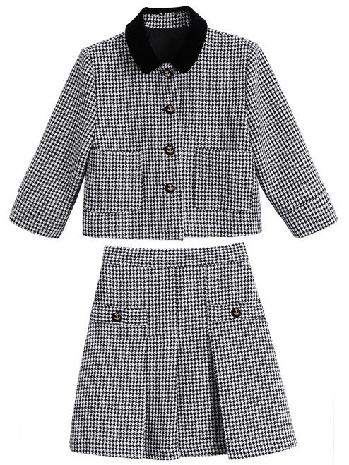 Color: Coat half skirt, Size: M - Houndstooth Bow Short Plaid Wool Coat Q119-CJTZ115688508HS