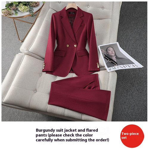 Color: Wine Red Suit Bootcut Trousers, Size: 3XL - Suit Jacket Business Wear Temperament Annual Mee Q119-CJYD229177413MN
