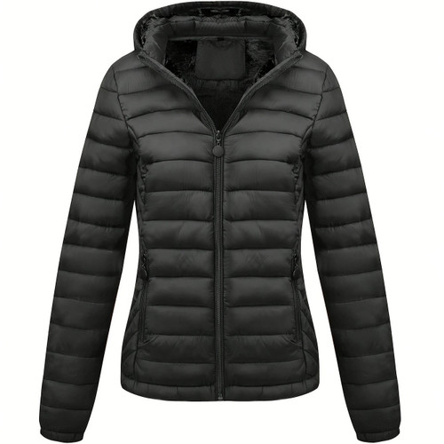 Color: Black, Size: L - Women's Lightweight Hooded Winter Jacket Nylon Material Q119-CJYD242906504DW