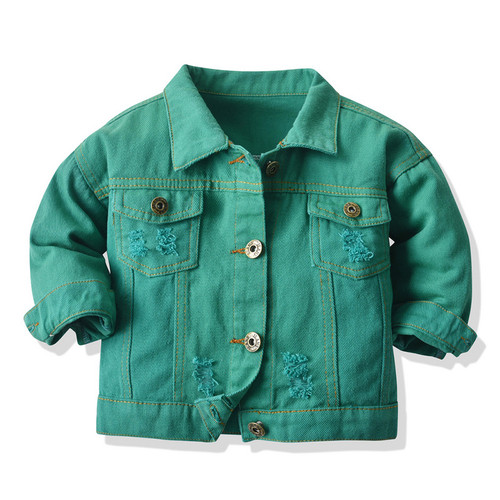 Color: Green, Size: 70cm - Children's Multicolor Tie-Dyed Denim Jacket With Lapels And Long Sleeves Q119-CJNT103924049WD