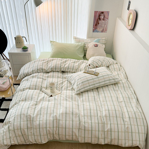 Color: INS Simple Green Grid, style: Flat Sheet-1.2M 160X210CM, Size:  - Household Cotton Mixed Che Q119-CJJT198697218RI