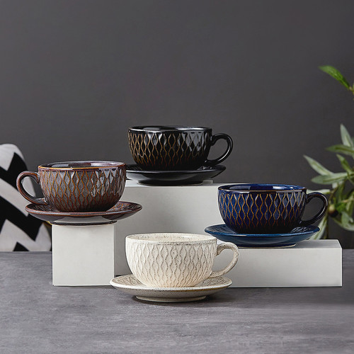 Kiln Baked Professional Embossing Latte Art Retro Coffee Cup Q119-CJYD1995772