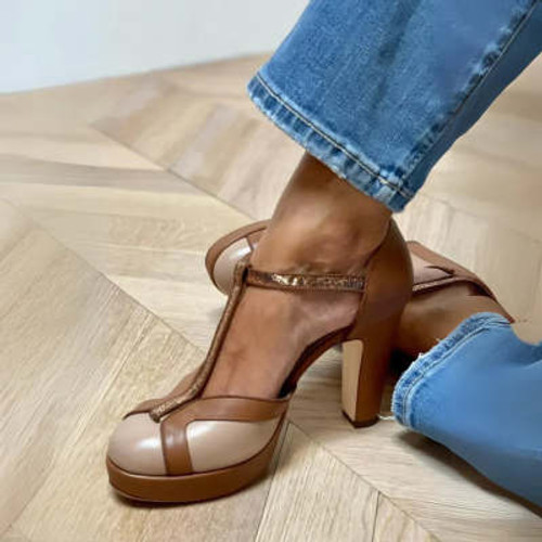 Color: Brown, Size: 39 - Fashion High Heel Thick Bottom T-shaped Buckle With Pumps Women Q119-CJNS243939806FU