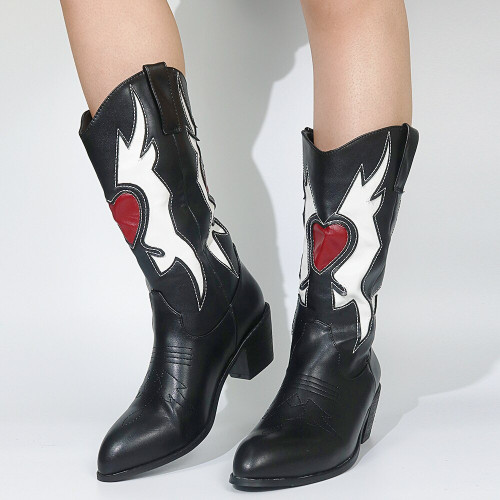 Color: Black A, Size: 36 - Women's Vintage Embroidered Pointed Boots Q119-CJNS164844916PK
