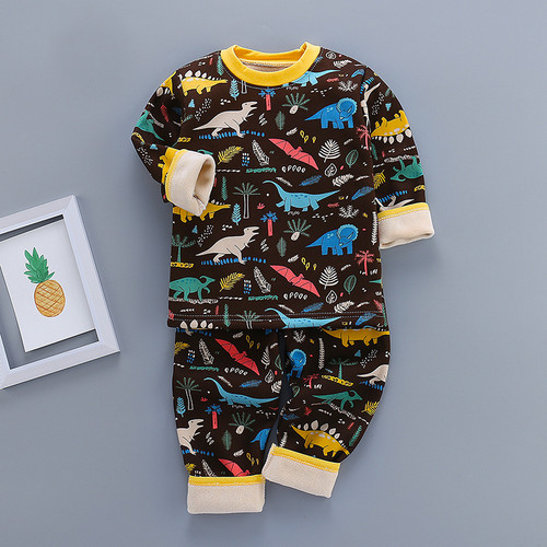 Color: Dinosaur set, Size: 80cm - Thickened Thermal Underwear For Boys And Girls Autumn And Winter  Q119-CJNT118426551YB
