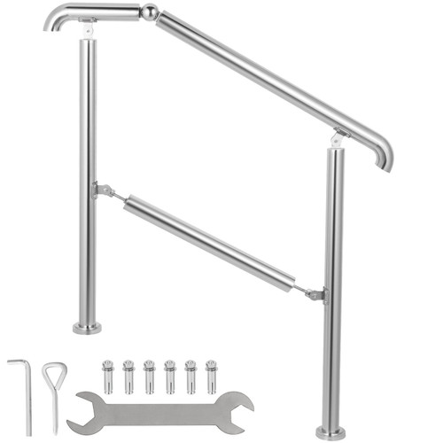 Stainless Steel Transitional Handrail fit for Level Surface and 2 to 3 Adjustable Stair Indoor Outd E415-BXGLTFS3BDLZ00001V0