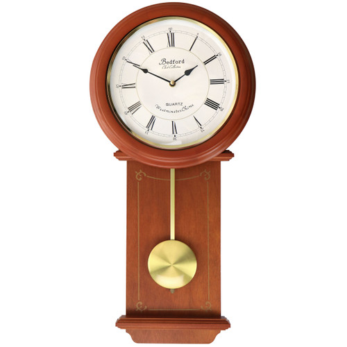 Bedford Clock Collection Olivia 24.5 Inch Cherry Wood Chiming Pendulum Wall Clock D970-BED-OLIVIA