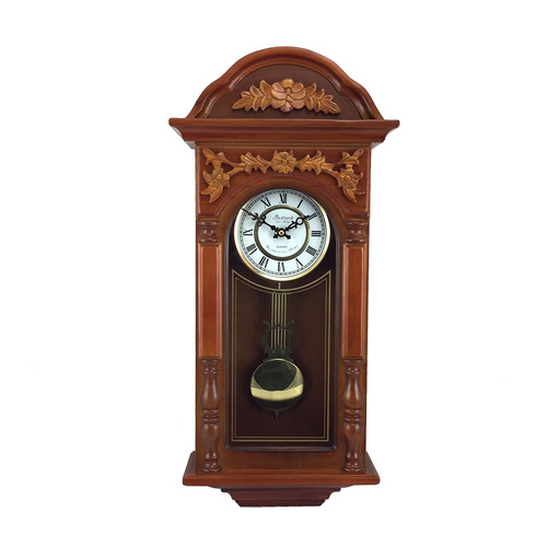 Bedford Clock Collection 27.5 Inch Oak Finish Pendulum Wall Clock D970-BED-9014