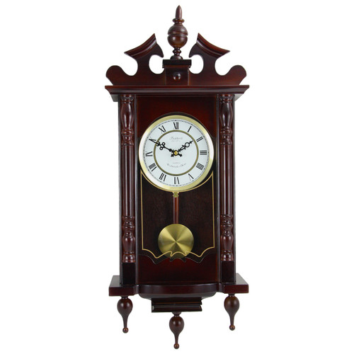 Bedford Clock Collection Classic 31 Inch Chiming Pendulum Wall Clock in Cherry Oak Finish D970-BED-1611
