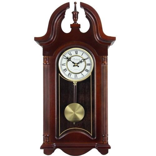 Bedford Clock Collection 26.5 Inch Chiming Pendulum Wall Clock in Colonial Mahogany Cherry Oak Fini D970-BED-1915