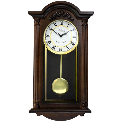 Bedford Clock Collection Noah 22 Inch Chestnut Wood Chiming Pendulum Wall Clock D970-BED-NOAH