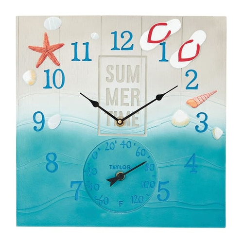 Taylor Precision Products 5293763 14-In. x 14-In. Summertime Poly Resin Clock and Thermometer R810-TAP5293763