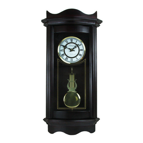 Bedford Clock Collection 25 Inch Chiming Pendulum Wall Clock in Weathered Chocolate Cherry Finish D970-BED1248CHK