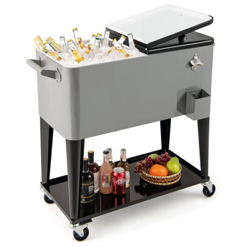 Portable Patio Cooler with Bottom Storage Shelf and Bottle Opener-Gray - Color: Gray D681-NP12523HH