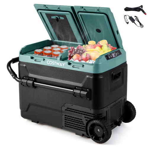 Dual Zone 12V Car Refrigerator for Vehicles Camping Travel Truck RV Boat Outdoor and Home Use-Green D681-FP10736US-GN