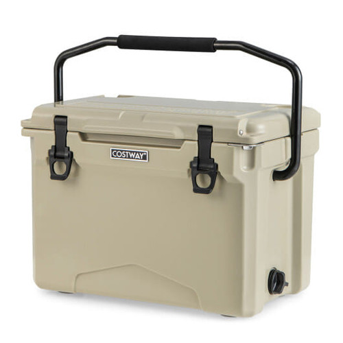 25 QT Hard Cooler with Aluminum Handle and Integrated Cup Holders-Tan - Color: Tan D681-GP11736SA