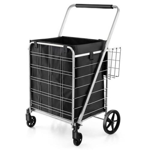 Folding Shopping Cart with Waterproof Liner Wheels and Basket-Silver B593-TA10046