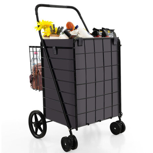 Folding Rolling Shopping Cart with Waterproof Liner and Basket-Black B593-TA10047