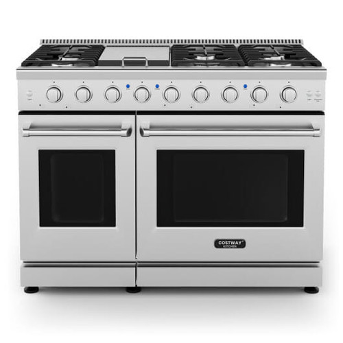 48 Inches Freestanding Natural Gas Range with 7 Burners Cooktop - Color: Silver D681-FP10543