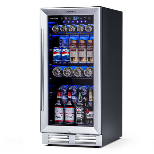 15 Inch 100 Can Built-in Freestanding Beverage Cooler Refrigerator with Adjustable Temperature and  B593-FP10126US