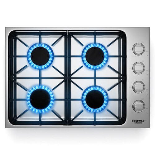 30/36 Inch Gas Cooktop with 4/6 Powerful Burners and ABS Knobs-30 inches - Color: Silver - Size: 30 D681-FP10544