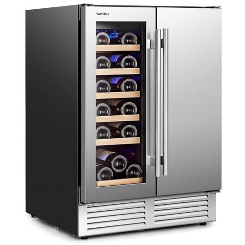 2-in-1 Beverage and Wine Cooler with Independent Temperature Control and LED Lights-Silver B593-FP10382US