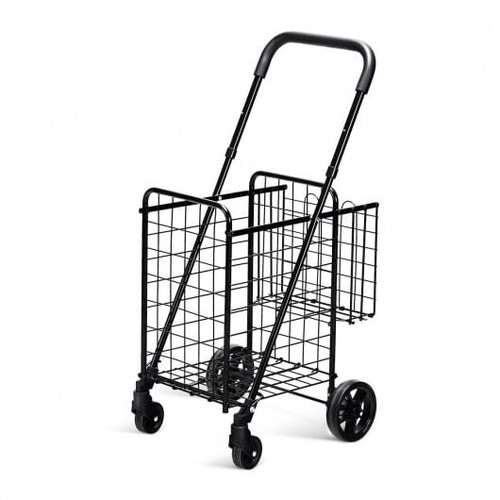 Folding Shopping Cart Basket Rolling Trolley with Adjustable Handle-Black B593-TL34988