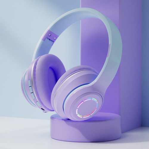 Foldable Bluetooth 5.2 Headphones Gradient Color Design Music Earphone Wireless Gaming Headset Purp K484-FQZCO_RGDLCMMQ