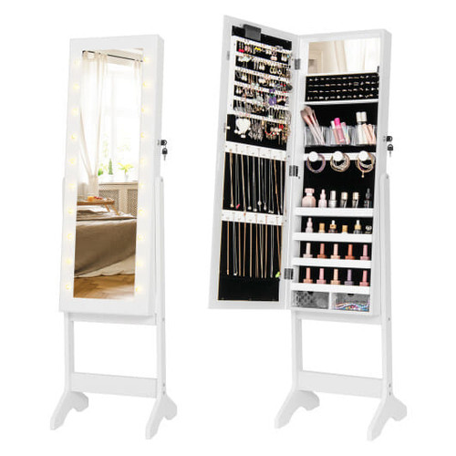 Mirror Jewelry Cabinet with 20 Warm Lights and 4 Tilt Angles-White - Color: White D681-JV12034WH