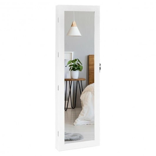 Wall Mounted Lockable Mirror Jewelry Cabinet with LED Light - Color: White D681-JV10083
