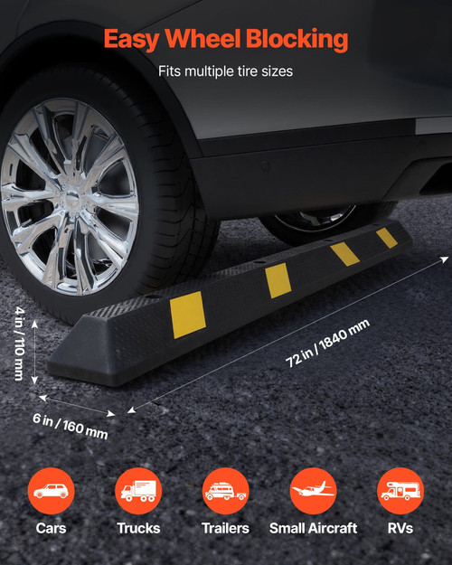 Parking Stopper, 72 Inch 2 Pcs Heavy Duty Parking Aid for Garage, Rubber Curb Garage Floor Stopper  E415-TCDK7264INCHY753H001V0