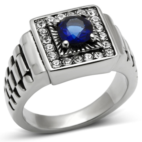 TK370 - High polished (no plating) Stainless Steel Ring with Synthetic Synthetic Glass in Montana A874-TK370
