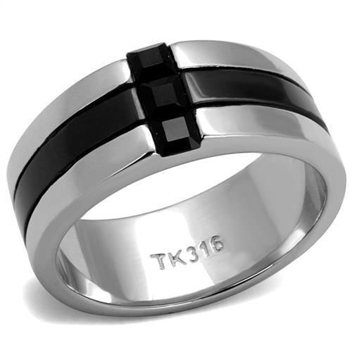 TK2516 - High polished (no plating) Stainless Steel Ring with Top Grade Crystal  in Jet A874-TK2516