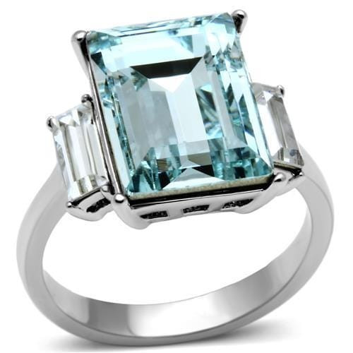 TK1862 - High polished (no plating) Stainless Steel Ring with Top Grade Crystal  in Sea Blue A874-TK1862
