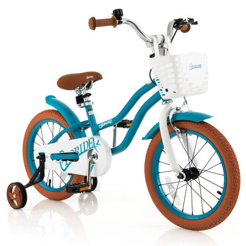 16 Inch Kids Bike with Front Handbrake and 2 Training Wheels-Turquoise - Color: Turquoise - Size: 1 D681-TS10086TU-16
