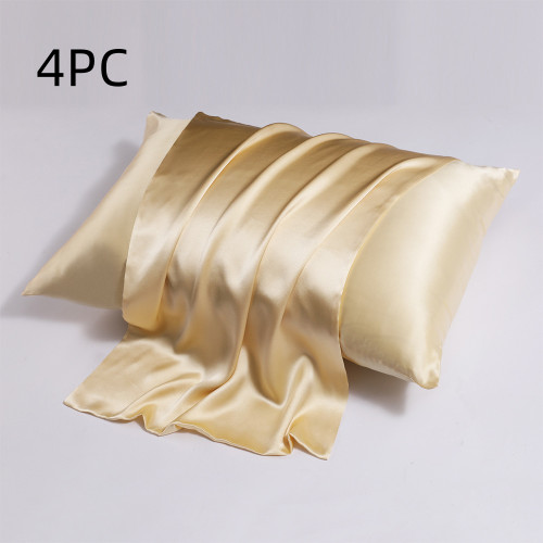 Color: Golden Champagne, Size: 51x66CM-4PC, style:  - Zipper Silk Double-sided Pillowcase Household Q119-CJCS247223302BY