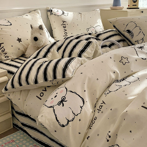 Style: Black And White West Highland, Size: 1.8m Bed - Cartoon Dog Cotton Bed Four-piece Cotton Qui Q119-CJCS246346415OL