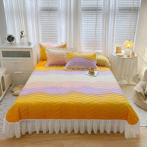 Pattern: Apricot Yellow, Size Specification: 240x245cm Sheet Bed Cover - Cotton Lace Embroidery Qui Q119-CJYD199480347UF