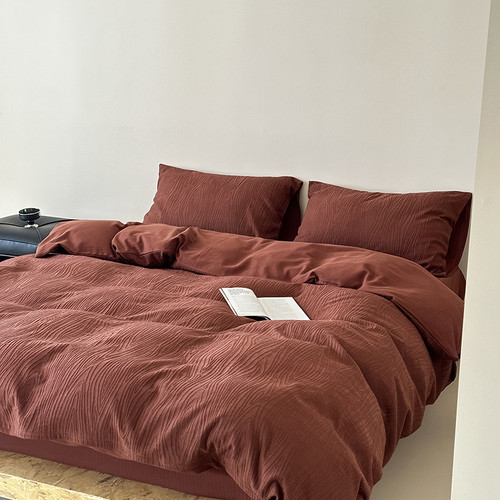 Pattern: Brick Red, Size Specification: 1.5m Fitted Sheet - Class A Cotton Texture Tree Pattern Fou Q119-CJCS254709958FU