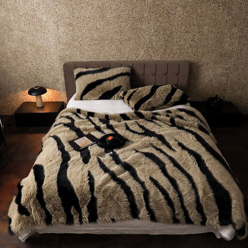 Color: Zebra Camel, Size Specification: Blanket 160x200cm - Long-haired Rabbit Wool Short Velvet Ca Q119-CJYD200270806FU