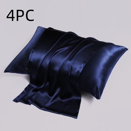 Color: Navy Blue, Size: 51x76CM-4PC, style:  - Zipper Silk Double-sided Pillowcase Household Q119-CJCS247223334HS