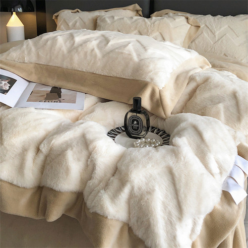Color: White, Bedding Size: 1.8M flat sheet - A Four Piece Set Of Rabbit Hair And Milk Velvet Duvet Q119-CJCS192615222VE