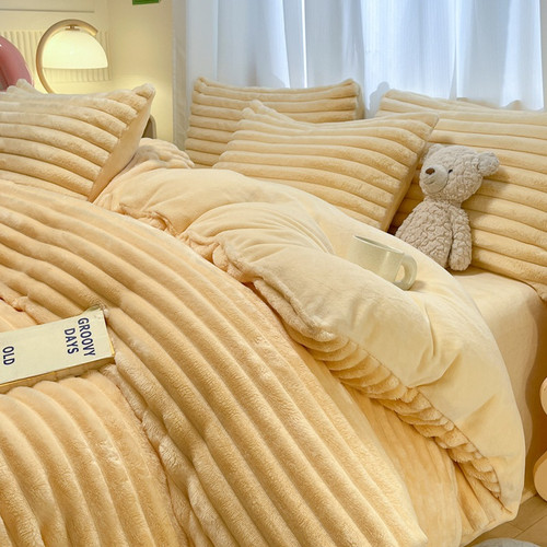 Color: Cream yellow, Bedding Size: 1.5M fitted sheet - High-end Dehaired Angora Milk Fiber Bed Thic Q119-CJCS254702827AZ